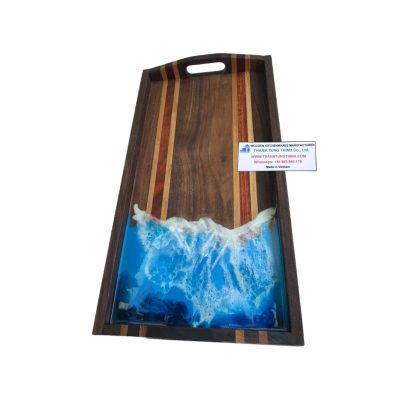 Wooden Epoxy Wave Serving Tray with Handles
