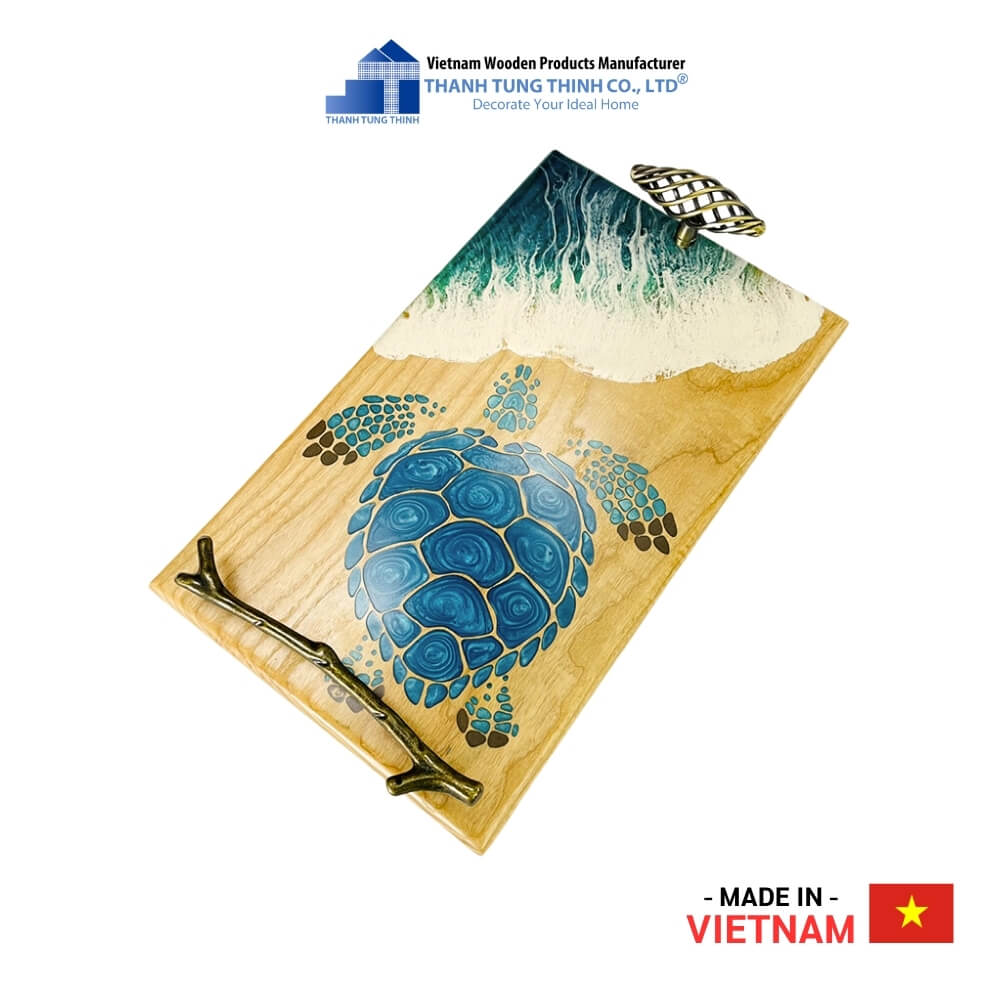 Vivid Ocean Pattern Wooden Tray For Decor Thanh Tung Thinh