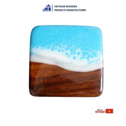 Blue Splash Epoxy Resin Square Wooden Coaster