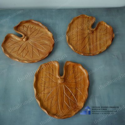 Lotus Leaf-Shaped Wooden Tray