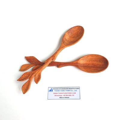 Leaf-Carved Wooden Serving Spoons
