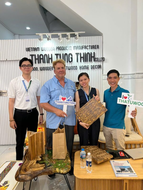 the meeting at teak wooden cutting board manufacturer showroom