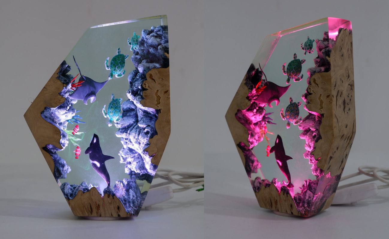 Custom colors wood epoxy lamp