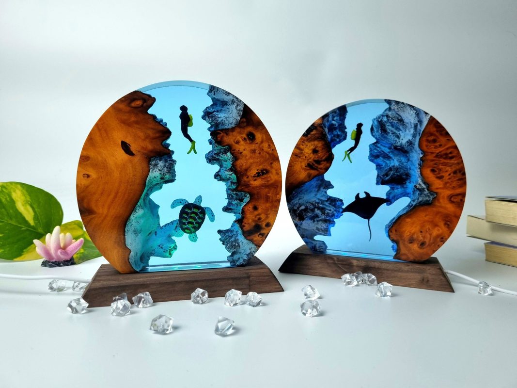 epoxy lamps with live edge wood
