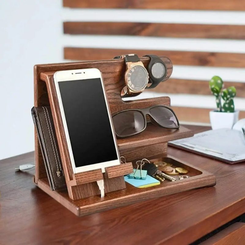 Multi-functional wooden phone holder