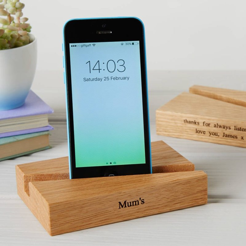 Personalized wooden phone stand