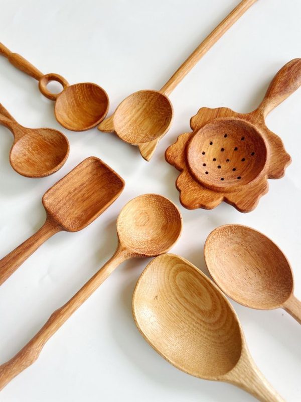 Different types of wooden cooking spoons