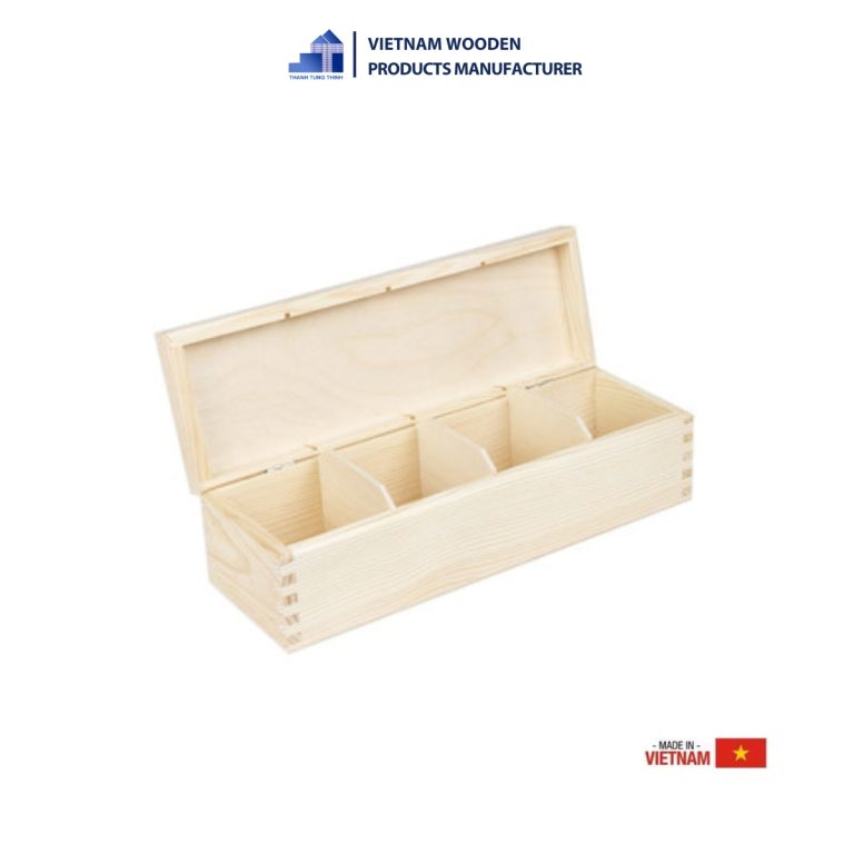 Small Four-Compartment Wooden Tea Box