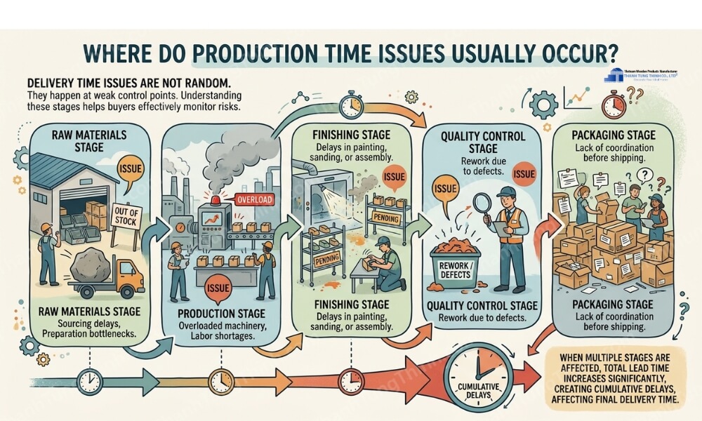 Diagram illustrating common Manufacturing Lead Time Issues stages