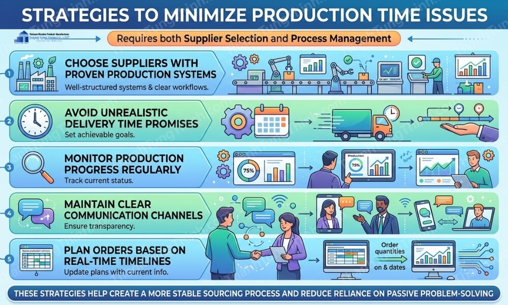 Infographic showing strategies to solve Manufacturing Lead Time Issues