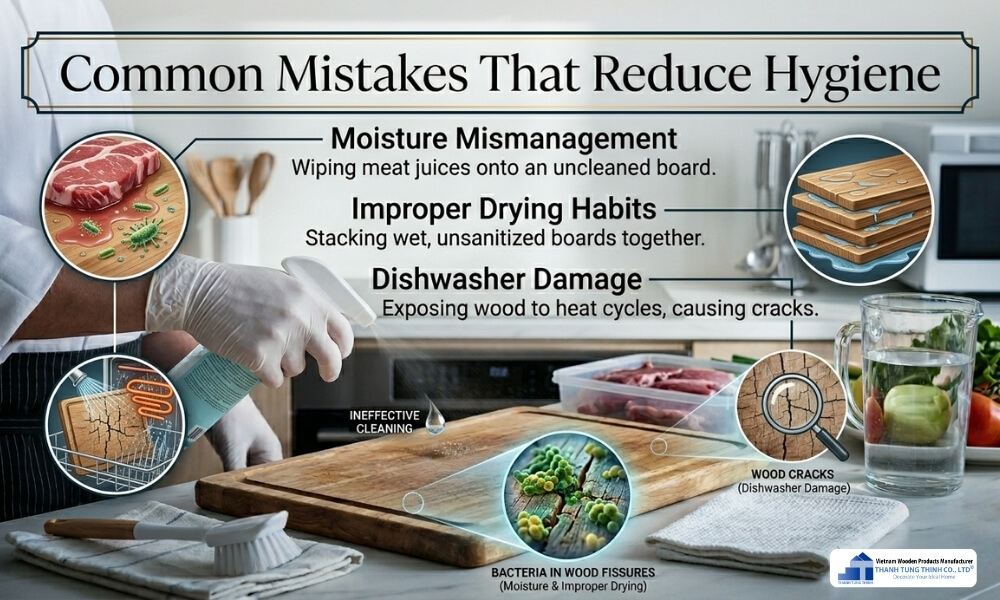 Applying food-grade mineral oil on a wooden cutting board for long-term maintenance