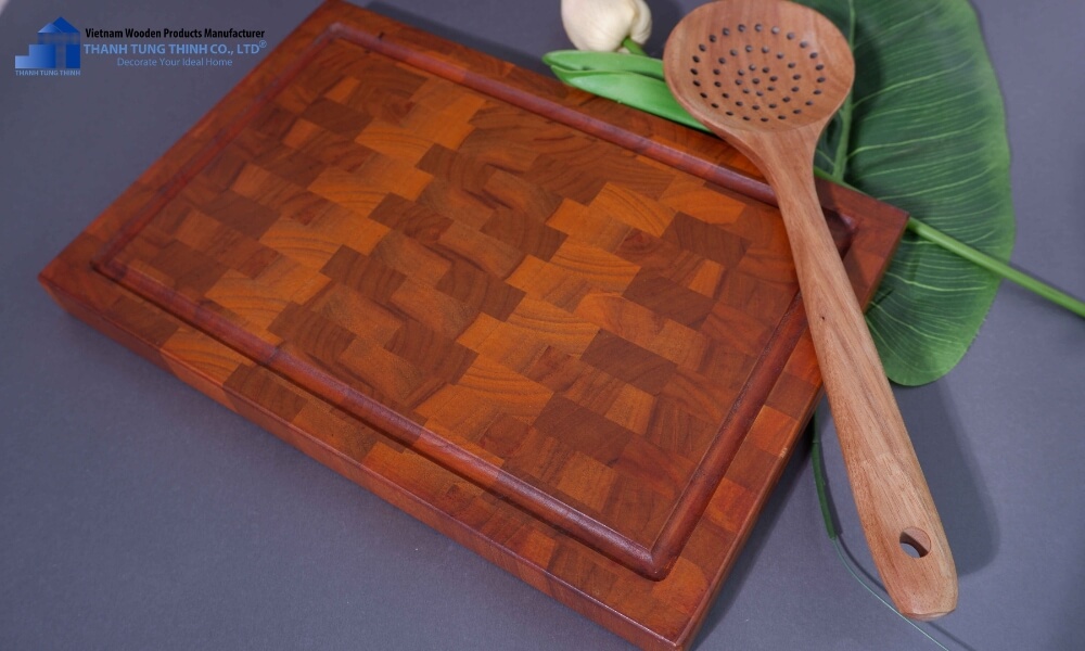 premium teak end grain cutting board rich color