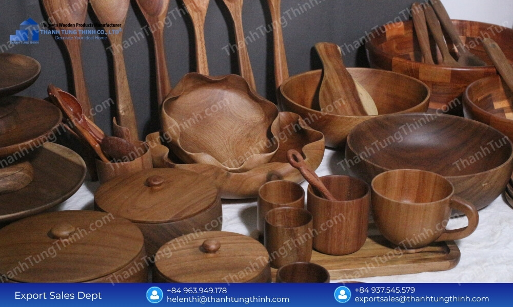 Bulk buy wooden bowls with certified antimicrobial timber treatment processing and secure crated cargo loading