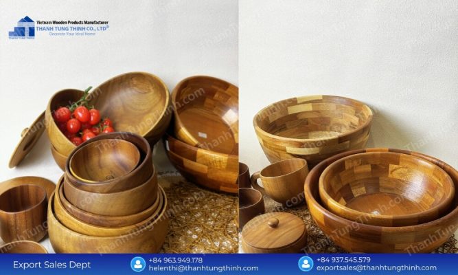 Bulk buy wooden bowls with certified antimicrobial timber treatment processing and secure crated cargo loading