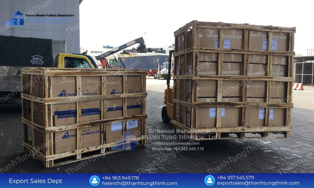 Bulk buy wooden bowls with certified antimicrobial timber treatment processing and secure crated cargo loading