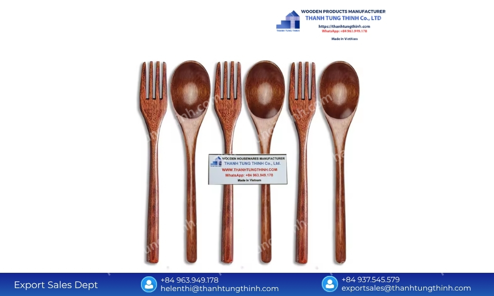 A uniform set of smooth and durable utensils highlighting our factory capacity for the mass production wooden forks