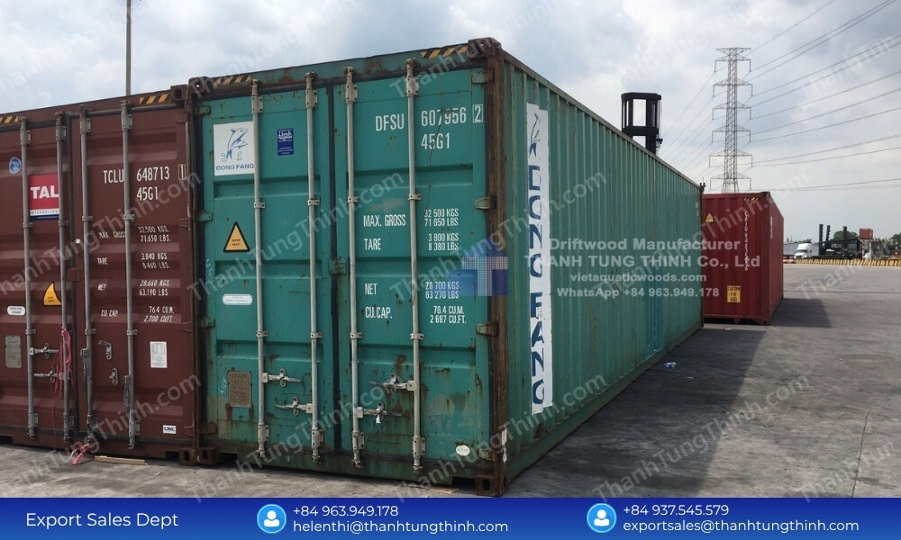 Sea freight shipping containers prepared for wooden bowl export packaging logistics