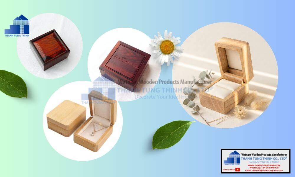 Elegant collection of classic and minimalist designs for a square wooden jewelry box featuring velvet lining