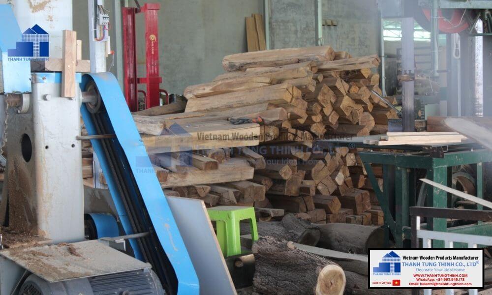 Certified sustainable hardwood logs used as raw materials for crafting a durable square wooden jewelry box