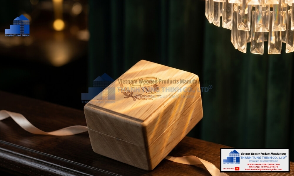 luxury presentation of custom logo printed wooden jewelry boxes for elite retail