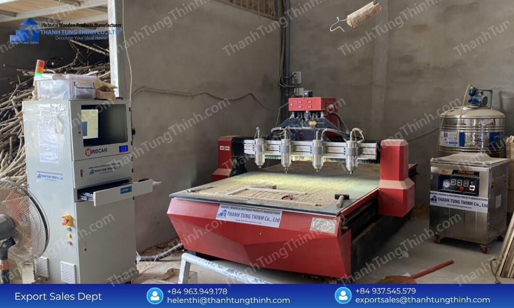 Advanced multi-spindle CNC engraving machine at a wholesale wooden bowls manufacturer factory