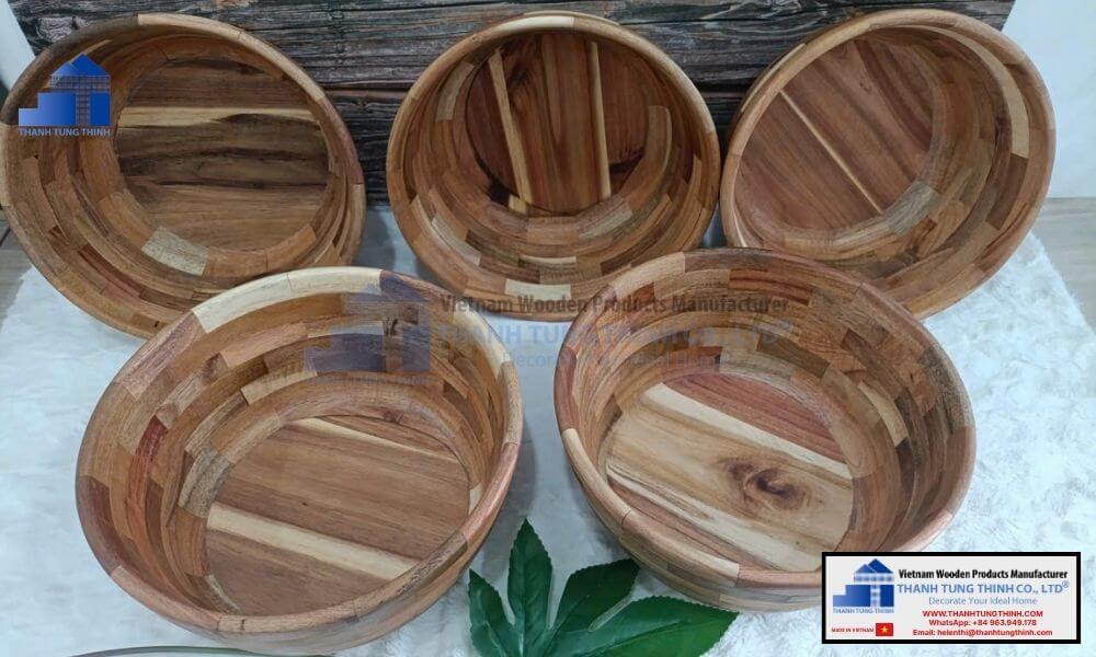 collection of handcrafted food safe wholesale wooden bowl items displaying natural wood grains
