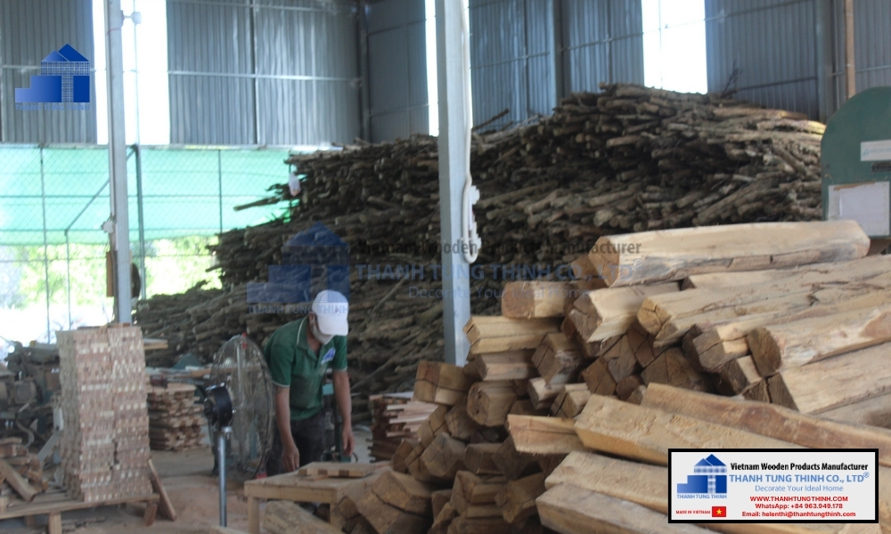 Large stockpile of sustainably sourced timber inside a wood bowl contract manufacturing workshop