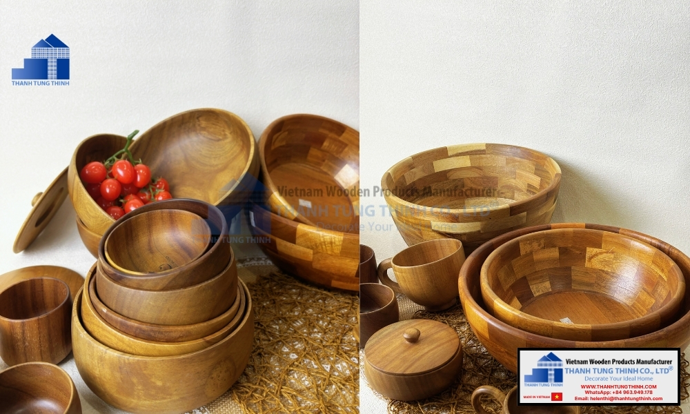 A premium collection of wholesale custom wooden bowls and kitchenware manufactured by ThanhTungThinh