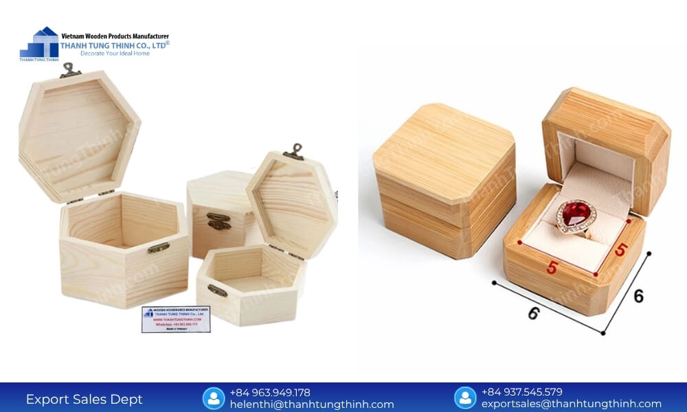 High quality mini wooden jewelry boxes featuring a secure flush fit lid design