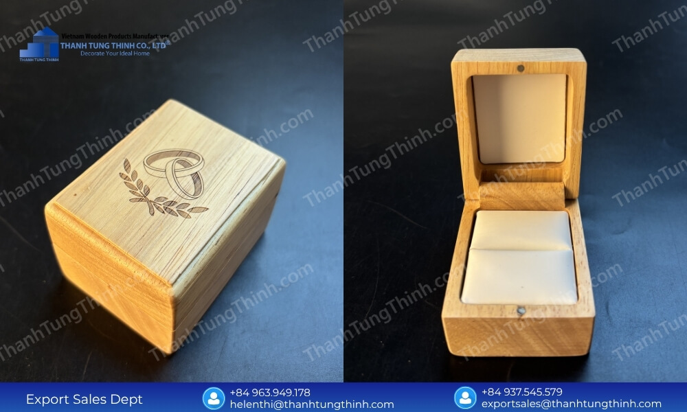 Custom engraved mini wooden jewelry boxes with soft velvet inserts