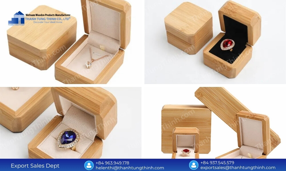 Luxury collection of mini wooden jewelry boxes for rings and pendants