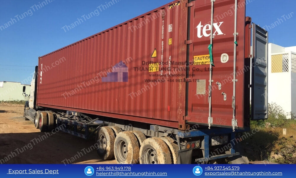 FCL sea freight shipping container ready for international transport in bulk wooden bowl logistics operations