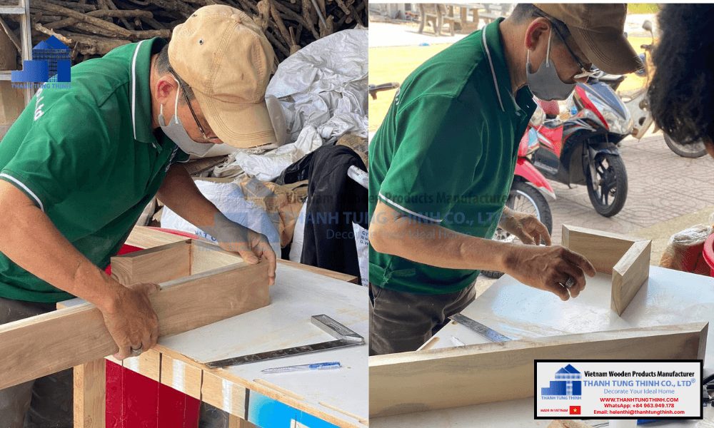 skilled craftsman assembling high quality wooden jewelry boxes in a vietnamese wood workshop