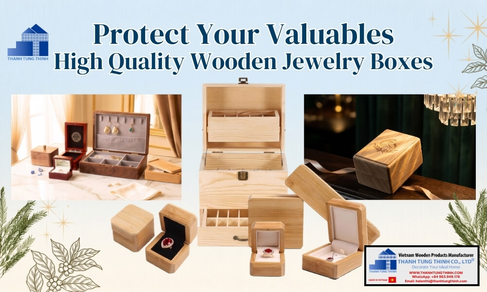 diverse collection of high quality wooden jewelry boxes showcasing various designs and velvet linings
