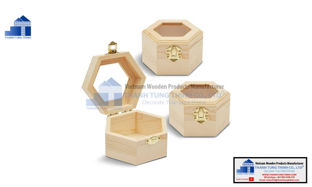 Hexagonal Small Wooden Jewelry Box