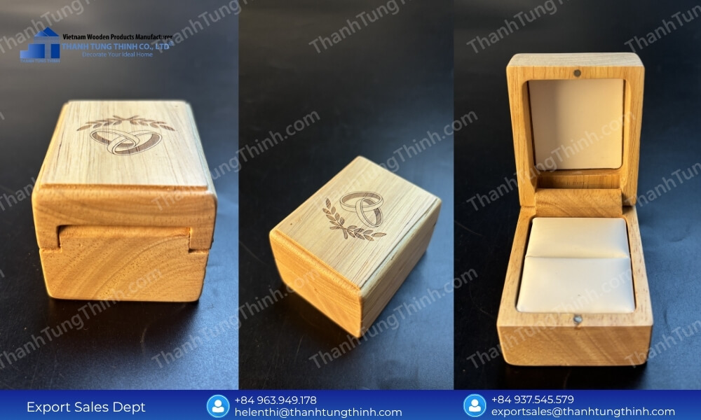 Custom laser engraved small wooden ring boxes from the vintage style carved wooden jewelry boxes wholesale collection