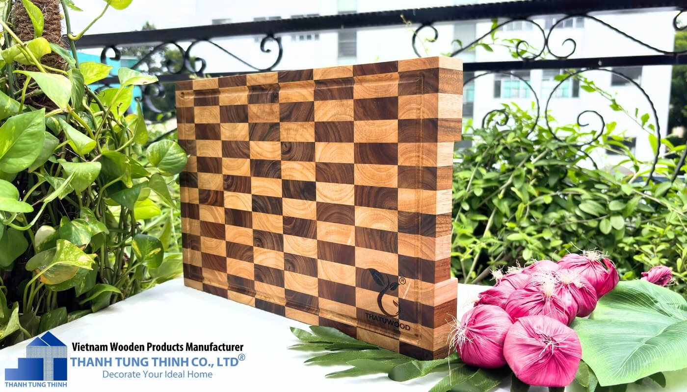 Actual image of Premium Teak and Rubberwood Checkerboard Cutting Board For Kitchen, Decor and Gifts | 02