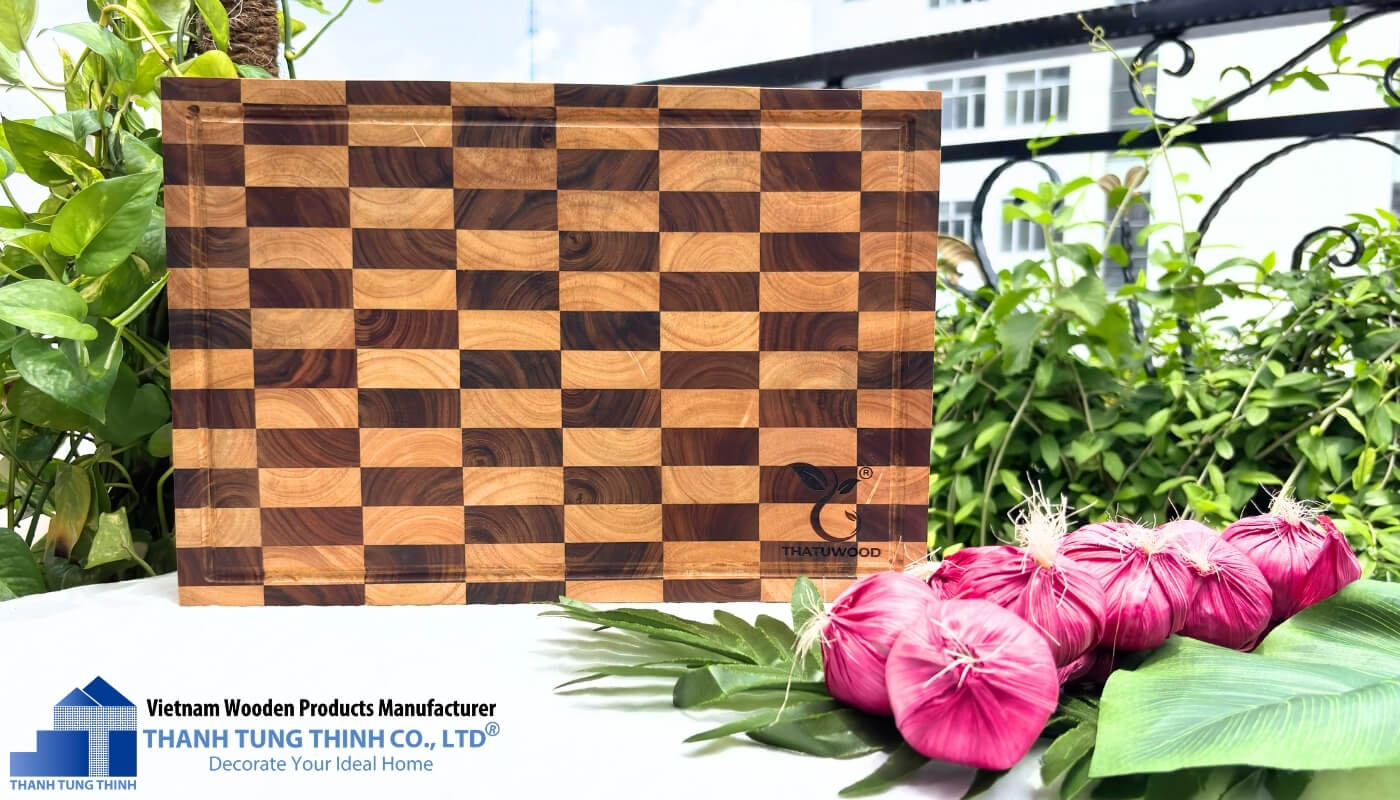 Actual image of Premium Teak and Rubberwood Checkerboard Cutting Board For Kitchen, Decor and Gifts