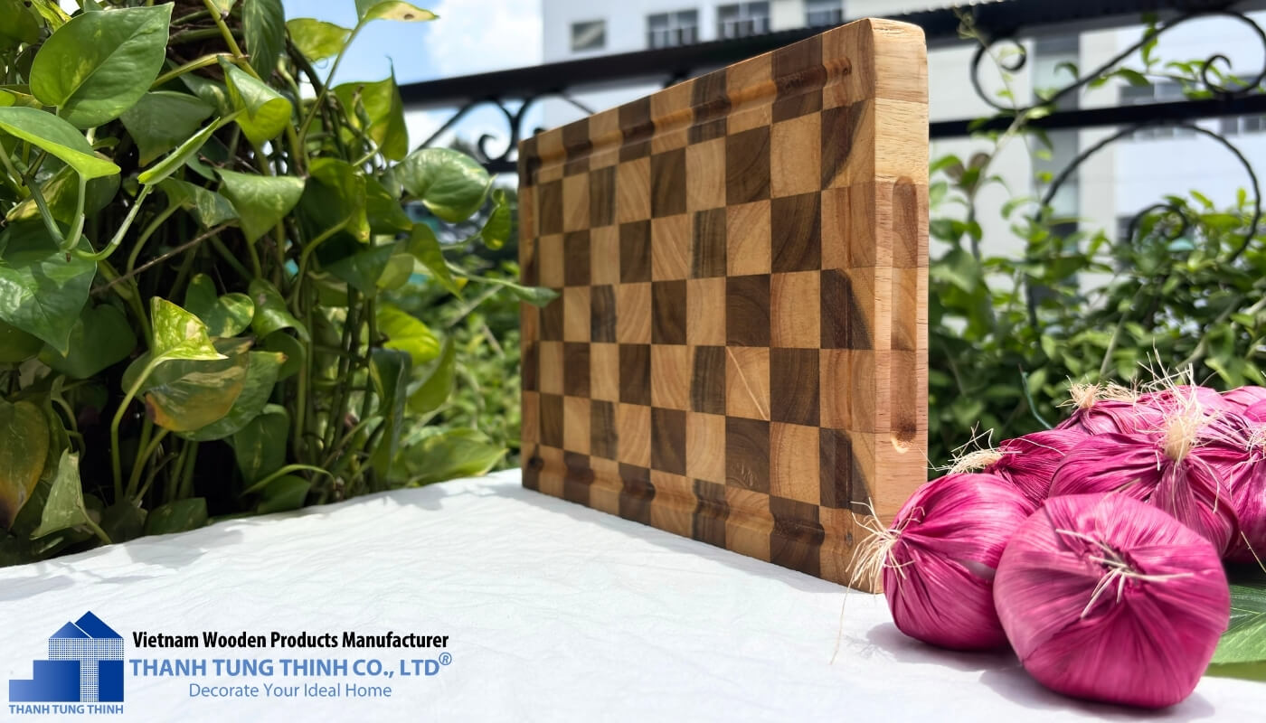 Actual Image Of Teak and Rubberwood Square Checkerboard Cutting Board For Kitchen, Decor and Gifts | 01