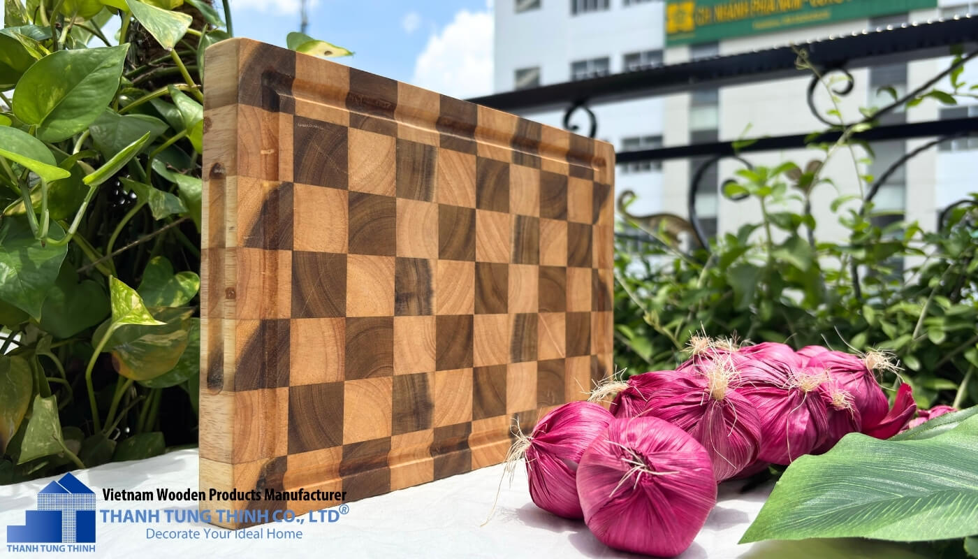 Actual Image Of Teak and Rubberwood Square Checkerboard Cutting Board For Kitchen, Decor and Gifts | 02