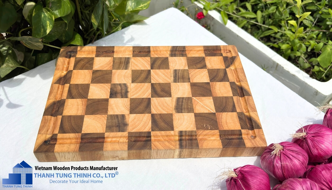 Actual Image Of Teak and Rubberwood Square Checkerboard Cutting Board For Kitchen, Decor and Gifts | 03
