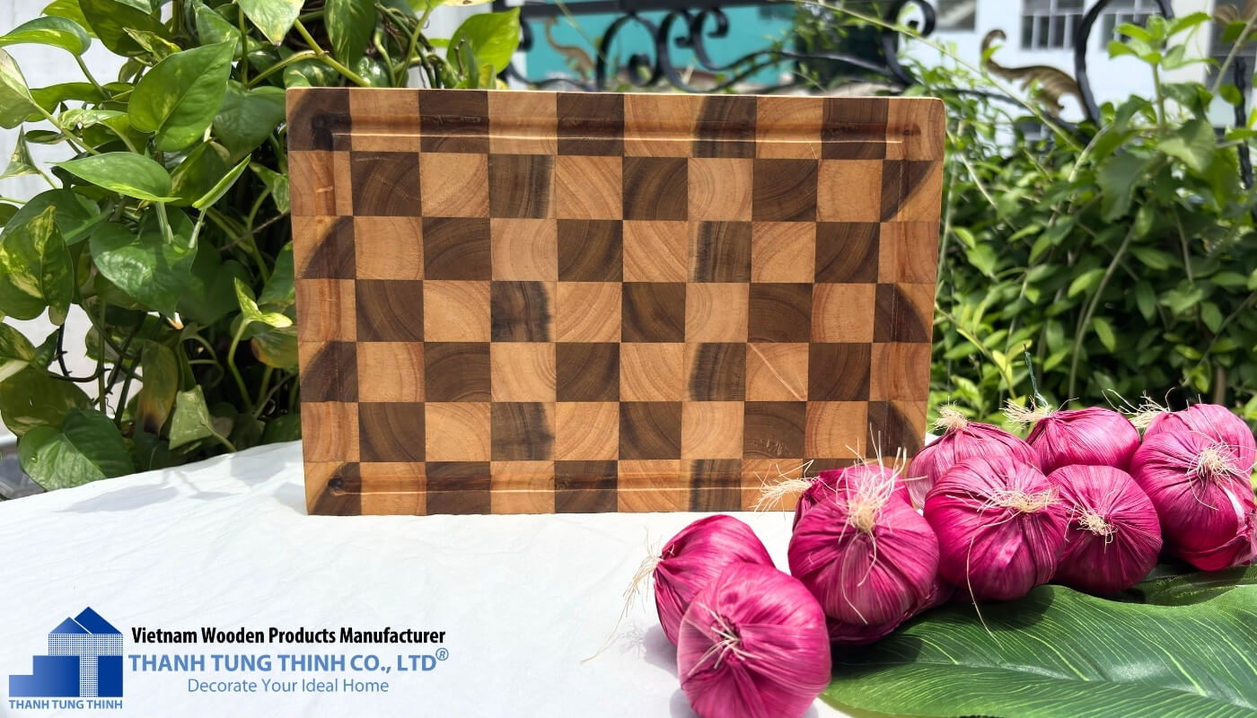 Actual Image Of Teak and Rubberwood Square Checkerboard Cutting Board For Kitchen, Decor and Gifts