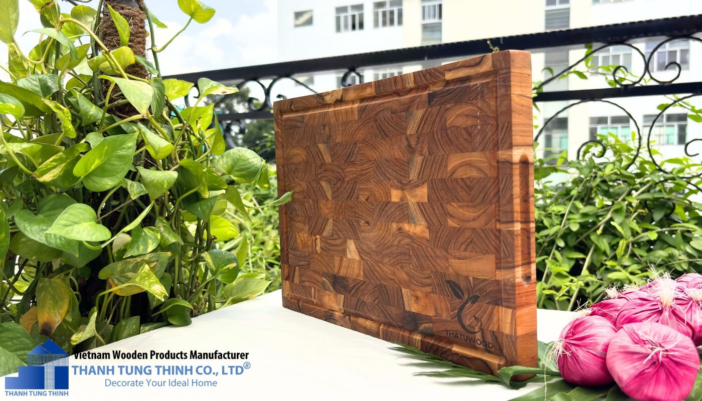 Teak End Grain Cutting Board for kitchen food preparation and serving