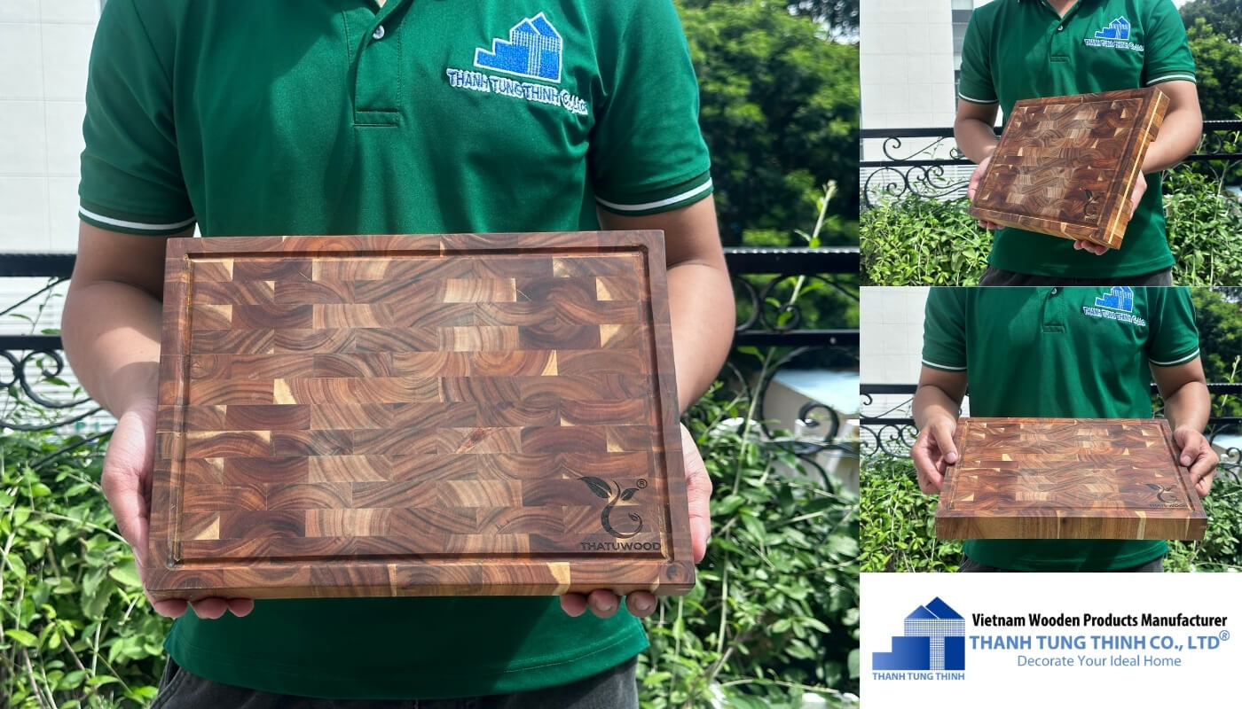 Teak End Grain Cutting Board with natural teak wood grain