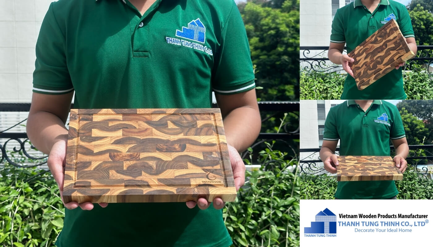 Teak End Grain Cutting Board from certified manufacturing factory in Vietnam