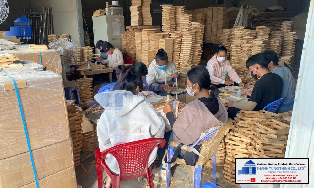 skilled workers assembling plain wooden jewelry boxes for bulk orders