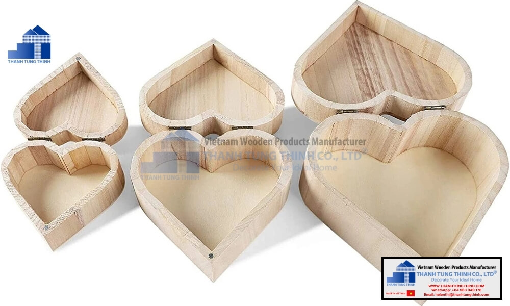 heart shaped plain wooden jewelry boxes for crafts and retail
