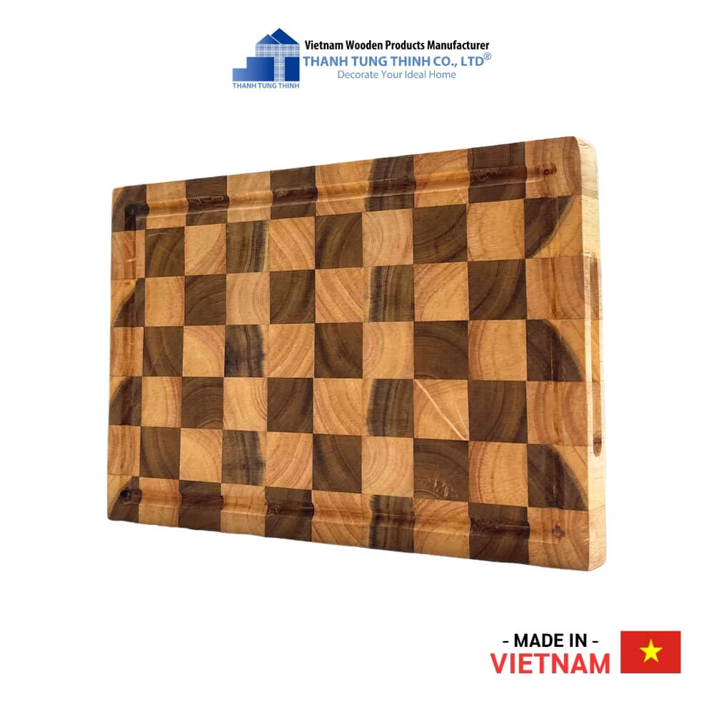 Teak and Rubberwood Square Checkerboard Cutting Board For Kitchen, Decor and Gifts | 01