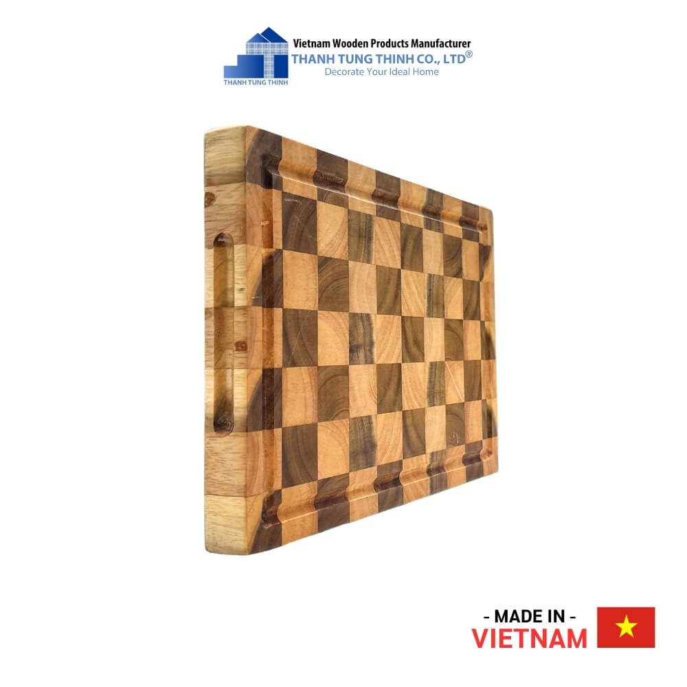 Teak and Rubberwood Square Checkerboard Cutting Board For Kitchen, Decor and Gifts | 02