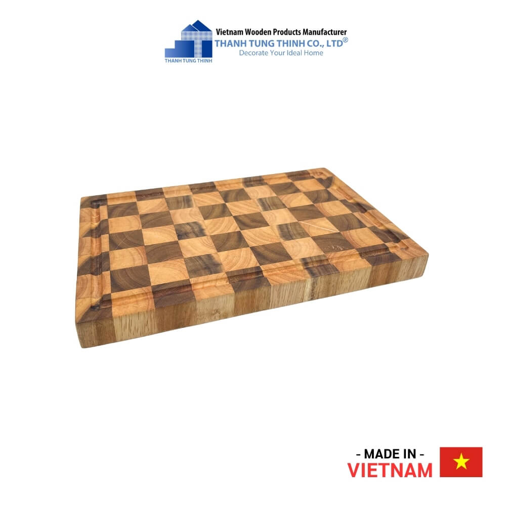 Teak and Rubberwood Square Checkerboard Cutting Board For Kitchen, Decor and Gifts | 05